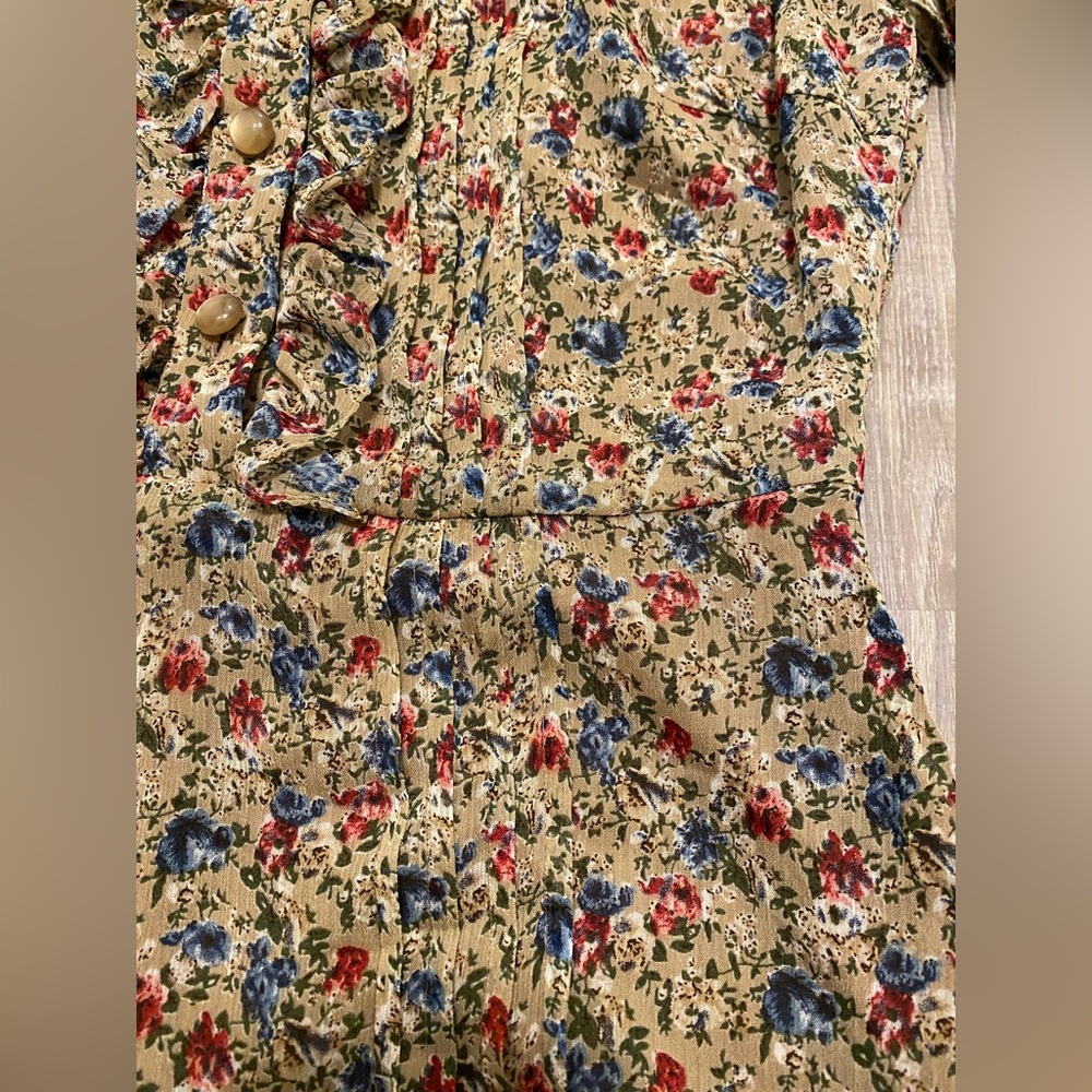 NEW MIKAEL AGHAL Floral Red Blue Ruffle Knee Length Flare Dress- 4 - Picture 8 of 15